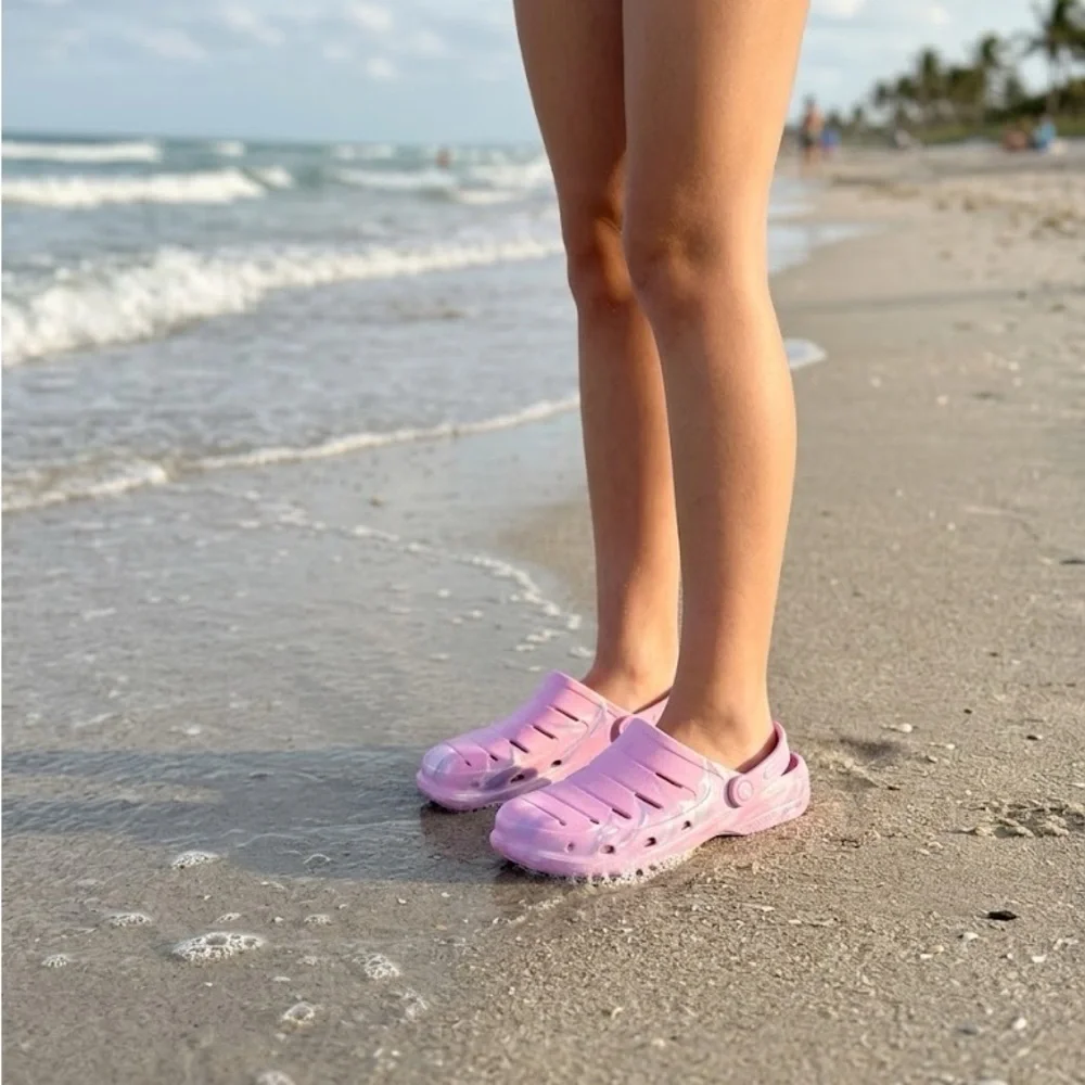 Kids Pink Water-Ready Clog Sandals with Marbled Accents